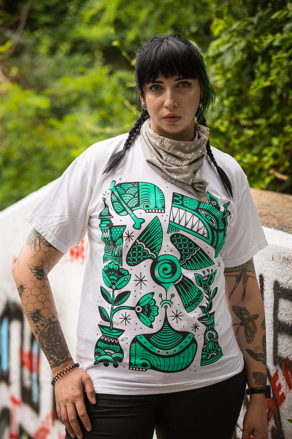 Exist Glow In The Dark, Tattoo Flash Shirt - Sage Screenprinting