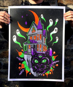 It's A Haunted House, Dummy! - Blacklight Poster - Sage Screenprinting