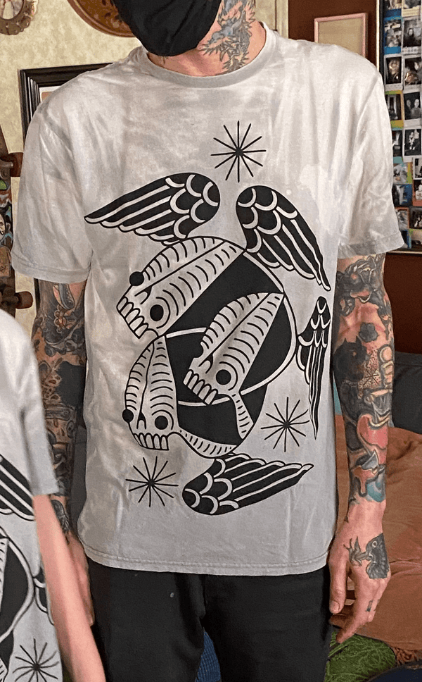 [SUN DAMAGED] Winged Tri-Skull Tattoo Shirt - Sage Screenprinting